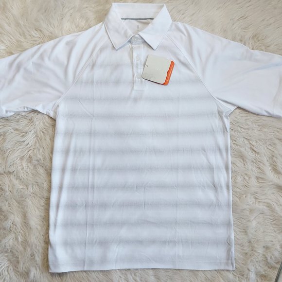 Elevate Sport Men's White Stripped 3 Buttons Short Sleeve Polo Shirt Size S - Picture 2 of 9